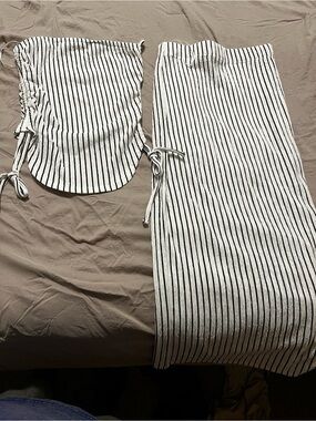 SHEIN White with Black Stripe Maxi Skirt Set